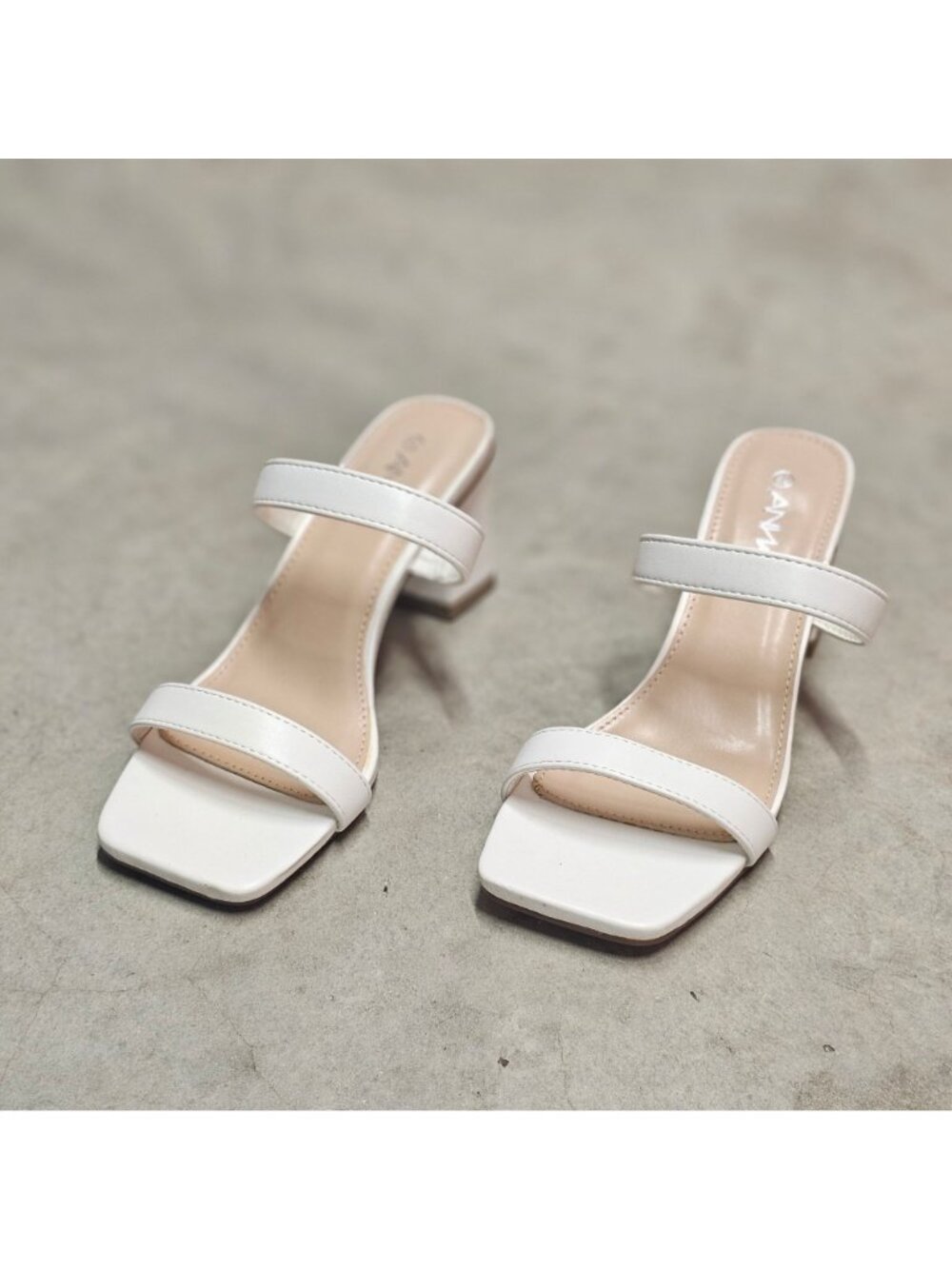 White Faux Leather Block Heel Sandals With Double Straps & Square Toe For Women - Picture 5 of 15